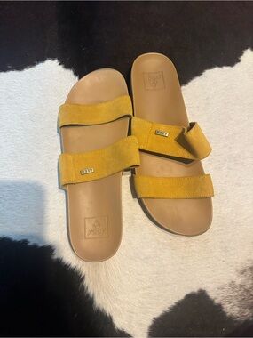Reef Yellow Suede Double-Strap Slide Sandals